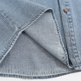 Men Long Sleeved T Shirt Denim Long Sleeve Shirt Men Spring and Autumn Floral Embroidery Washed Faded Baggy Coat