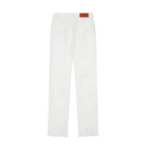 Men Jeans Hole Loose Burrs Worn Pure Color All-Matching