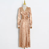 Betty Draper Valentine 'S Day Dress Satin Long Big Hem Dress Autumn Printed Dress