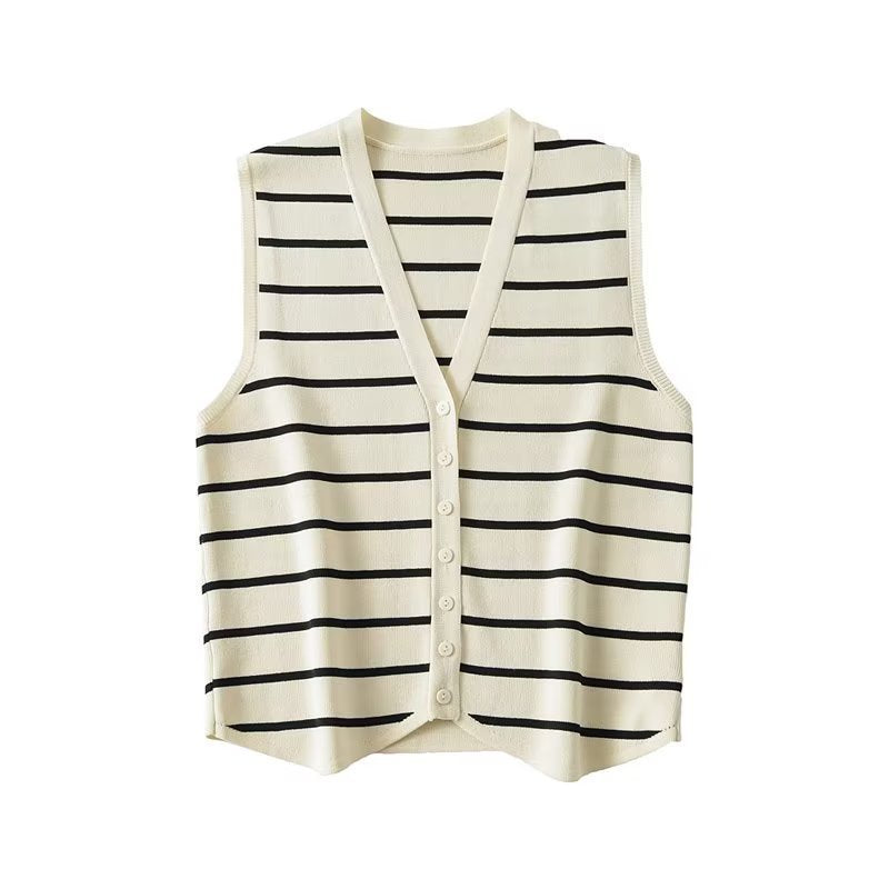 Women Vest Casual Sleeve Striped Knitted Vest