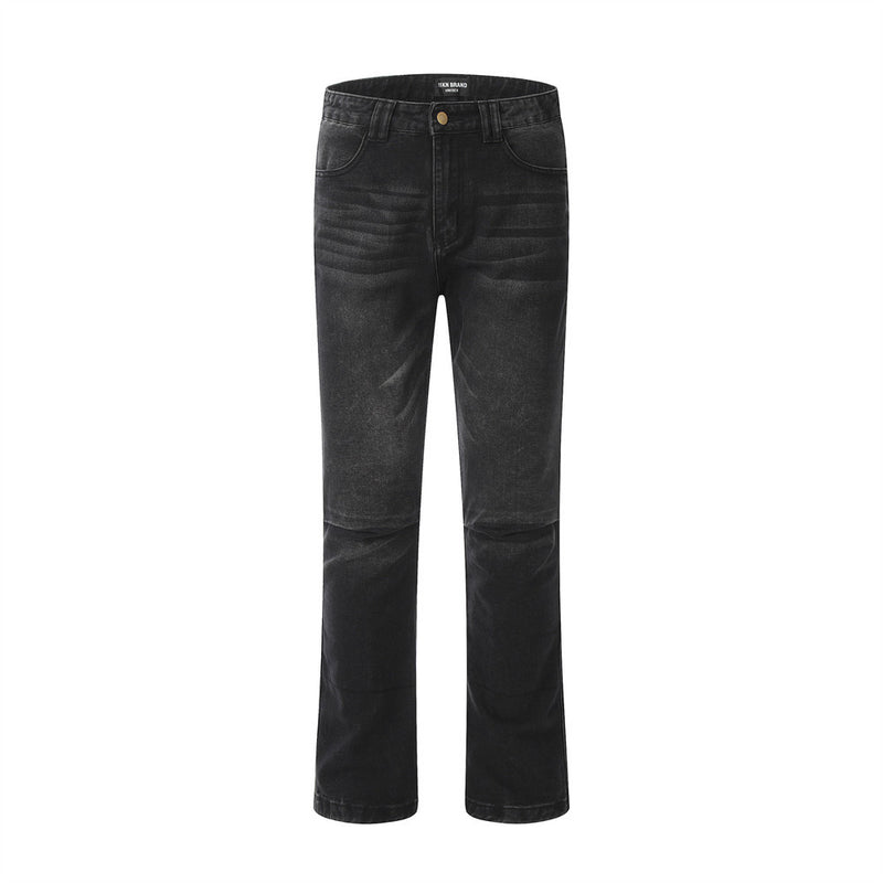 Men Jeans Pleated Pocket Decoration Zipper Slim Fit Casual