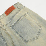 Men Jeans Vintage Yellow Mud Zipper Slit Loose