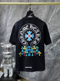 CHH Chrome Hearts T Shirts Classic Big Horseshoe Colored Cross Sanskrit Short Sleeve