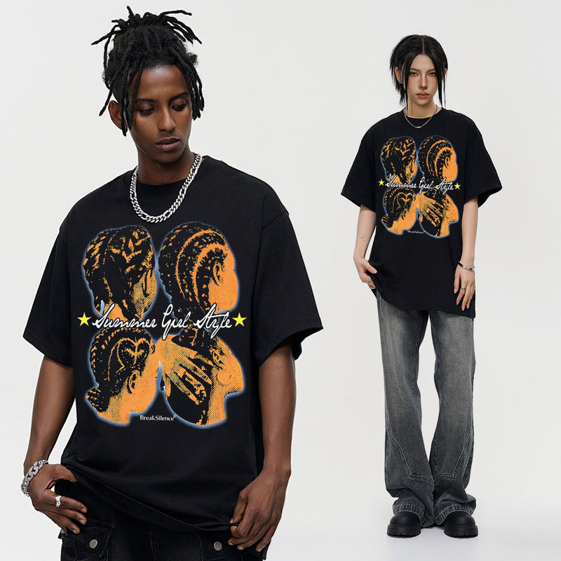 Vintage T-shirts Printed Short Sleeve T-Shirt Loose