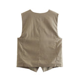 Women Vest Breasted Vest with Waist Shorts Suit