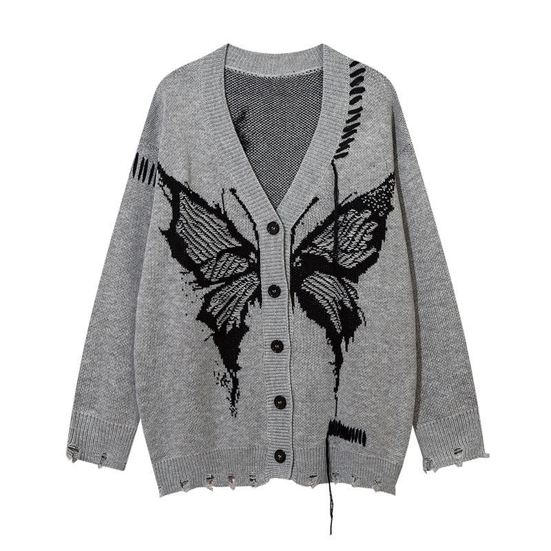 Women Sweater Butterfly Jacquard Knitted Coat