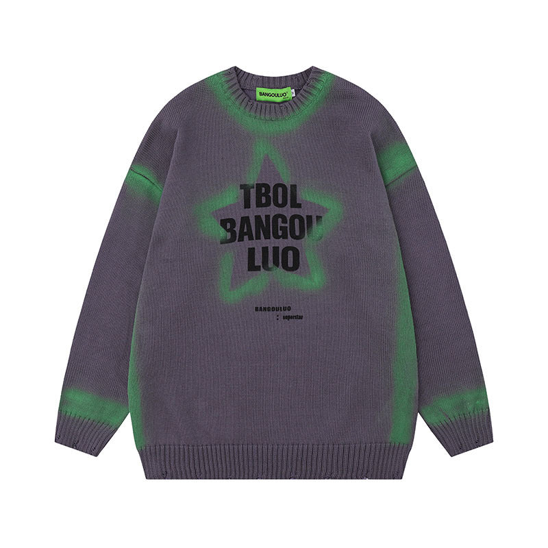Women Sweater Star Spray Paint Knitted Top Retro