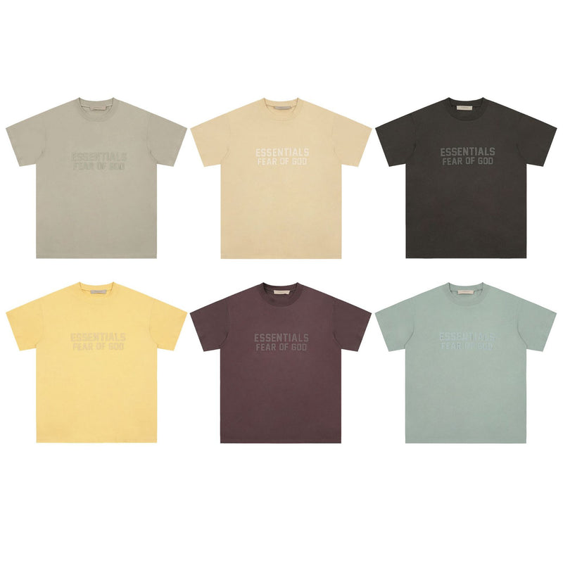 Fog Essentials T Shirts Spring Summer FOG Season 8 Flocking Letter Crew Neck Short Sleeves