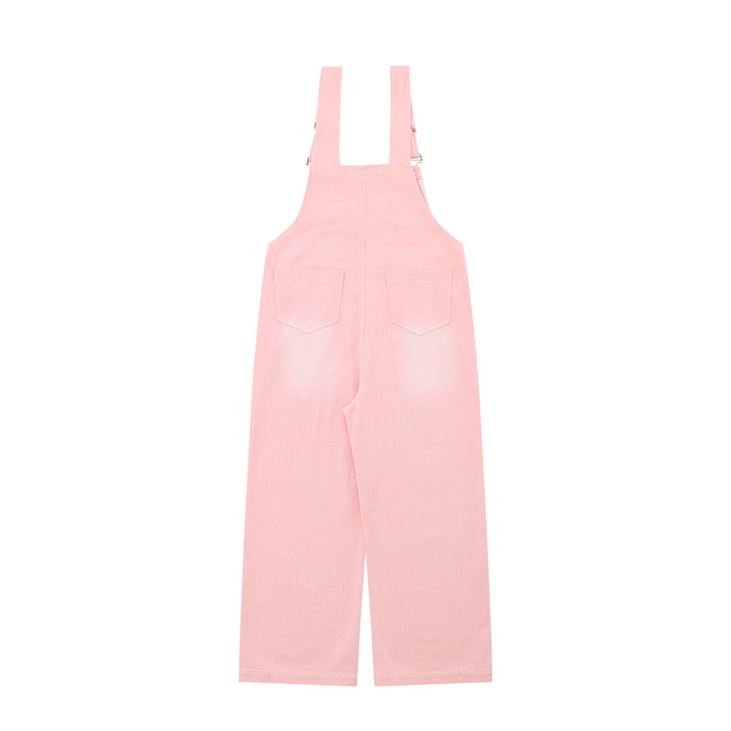 Overalls Men Jumpsuit Denim Cargo Pants Suspender Pants Loose Straight Wide Leg Casual Suspender Jumpsuit