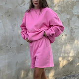 Women Co-Ords Autumn and Winter round Neck Pullover Long Sleeve Shorts Leisure