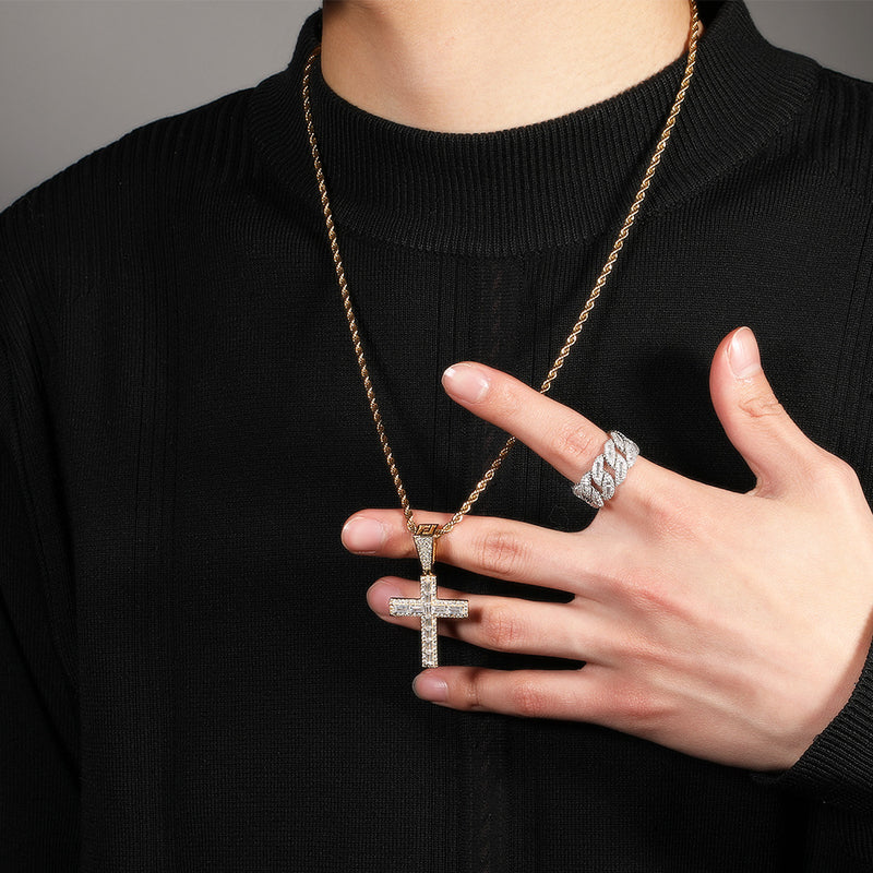 Jewelry Rectangular Zirconium Cross Pendant Hip Hop Diamond Pendant Necklace St. Valentine's Crosses Spectrum
