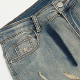 Men Jeans Irregular Stitching Loose Hole