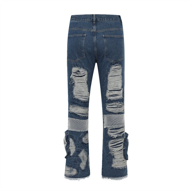 Men Jeans Ripped Punk Loose Burrs