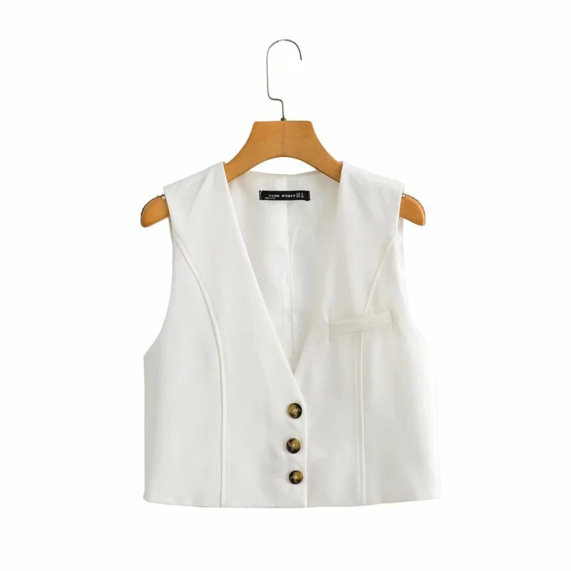 Women Vest Cardigan Solid Color Short Vest