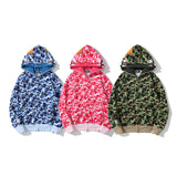 Bathing Ape Hoodie Camouflage Double Hat Autumn/Winter Fleece Cardigan Zipper Loose Shark
