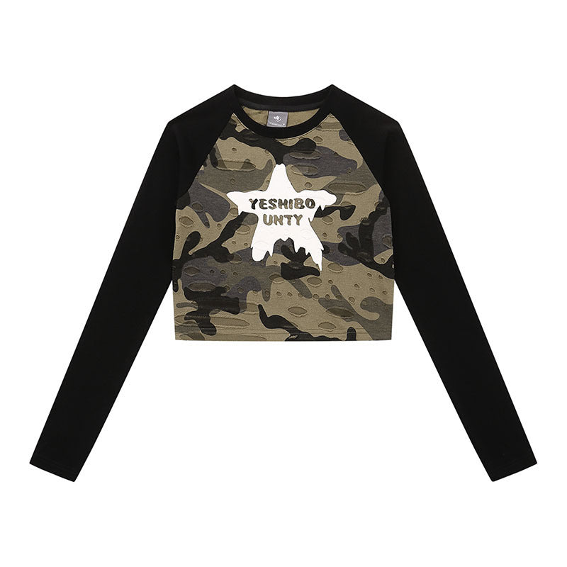 Men T-Shirt Retro Contrast Color Camouflage Slim Fit