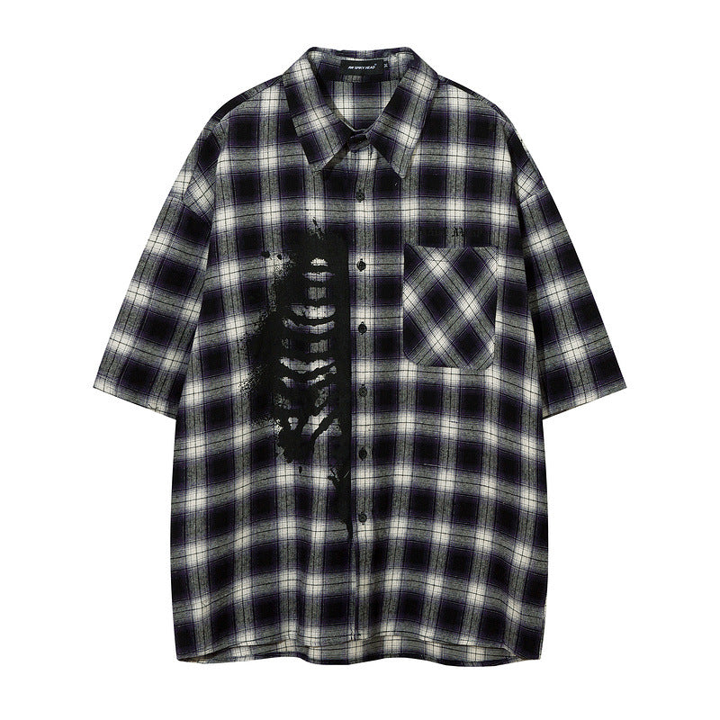 Short Sleeve Shirt Oversize Casual Plaid Shirt