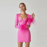 Women Dress Ostrich Hair Dress Gown