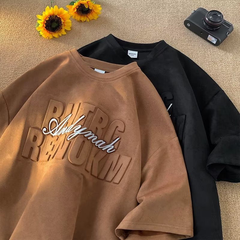 Men T Shirt Heavy Suede Summer Retro Easy Matching