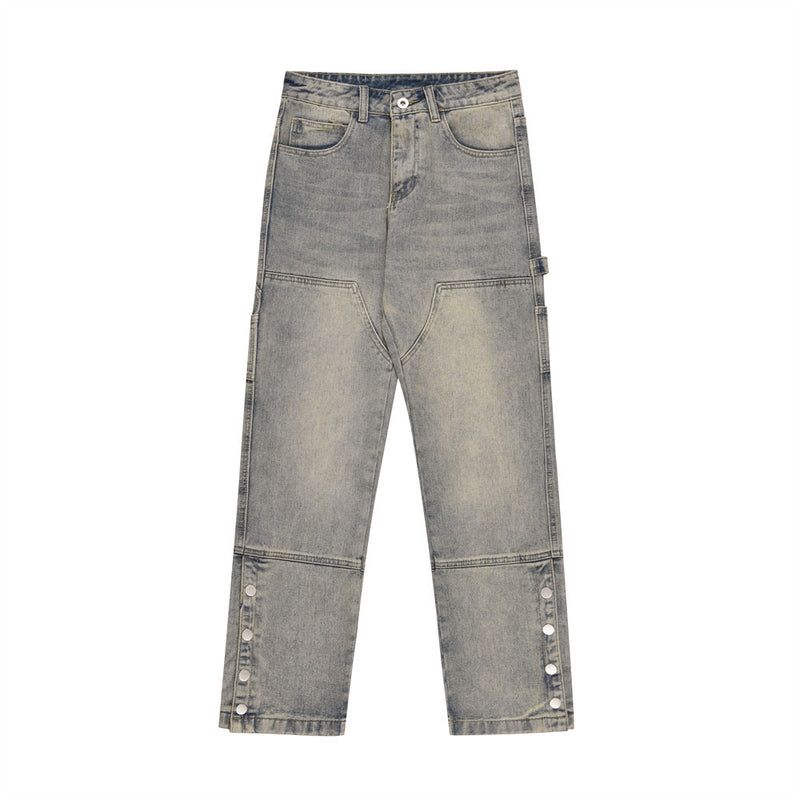Men Jeans Stitching Distressed Breasted Slit