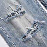 Men Jeans Ripped Frayed Vintage Casual Loose