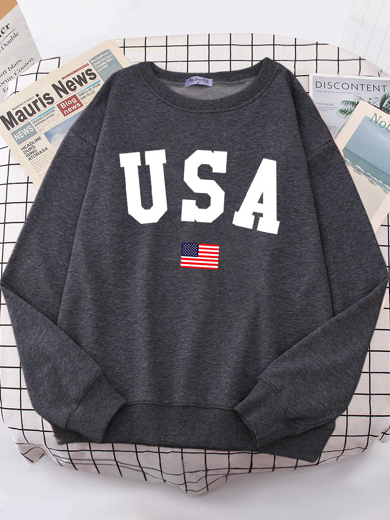 Usa American Flag Patriotic Street Hoody Women simple Oversize
