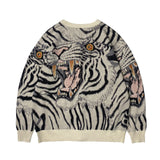 Kapital Sweater Vintage Jacquard Tiger Totem Knitted V-neck Japanese Sweaters Cardigan Jacket