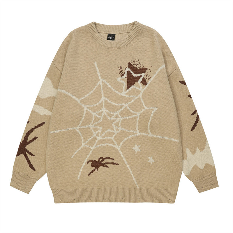 Men Sweater Spider Web Head Sweater Men's Fashion