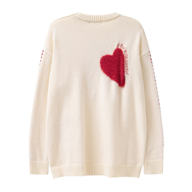 Men Sweater Flocking Stitched Love Pattern Knitwear