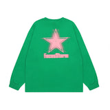 Men Long Sleeve T-Shirt Five-Pointed Star Printed round Neck Base T-shirt Cotton Long Sleeve