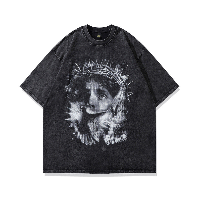 Men T-Shirt Printed Distressed Men and Women Retro Loose
