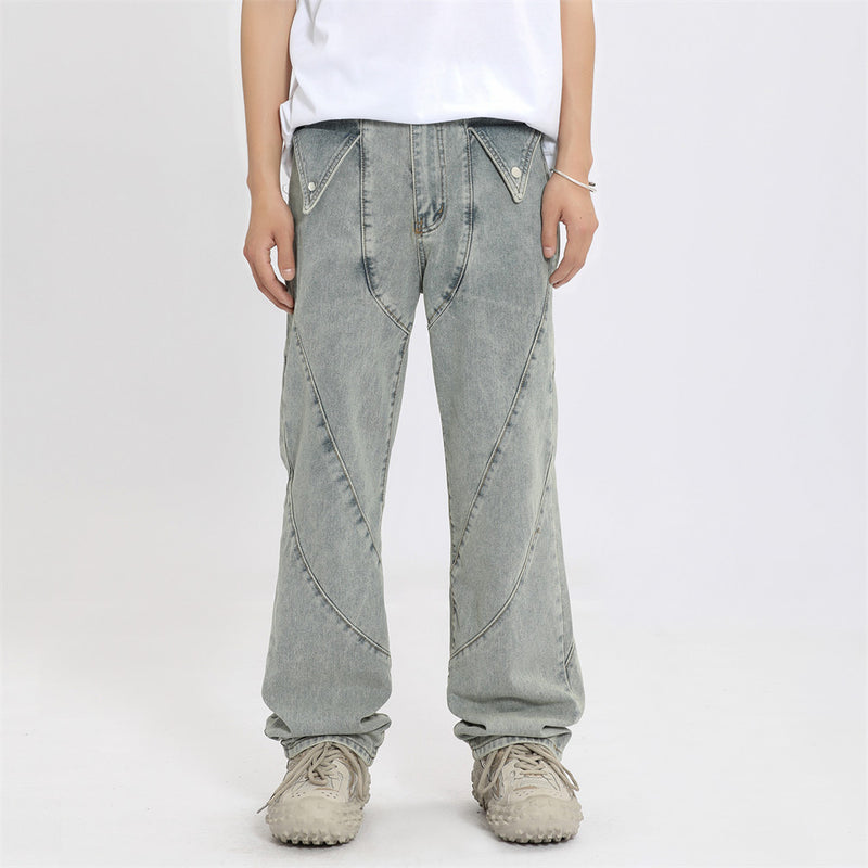 Men Jeans Loose Personality Design Stitching