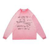 Men Long Sleeve T-Shirt Inkjet Gradient Tie-Dye Distressed Loose Casual