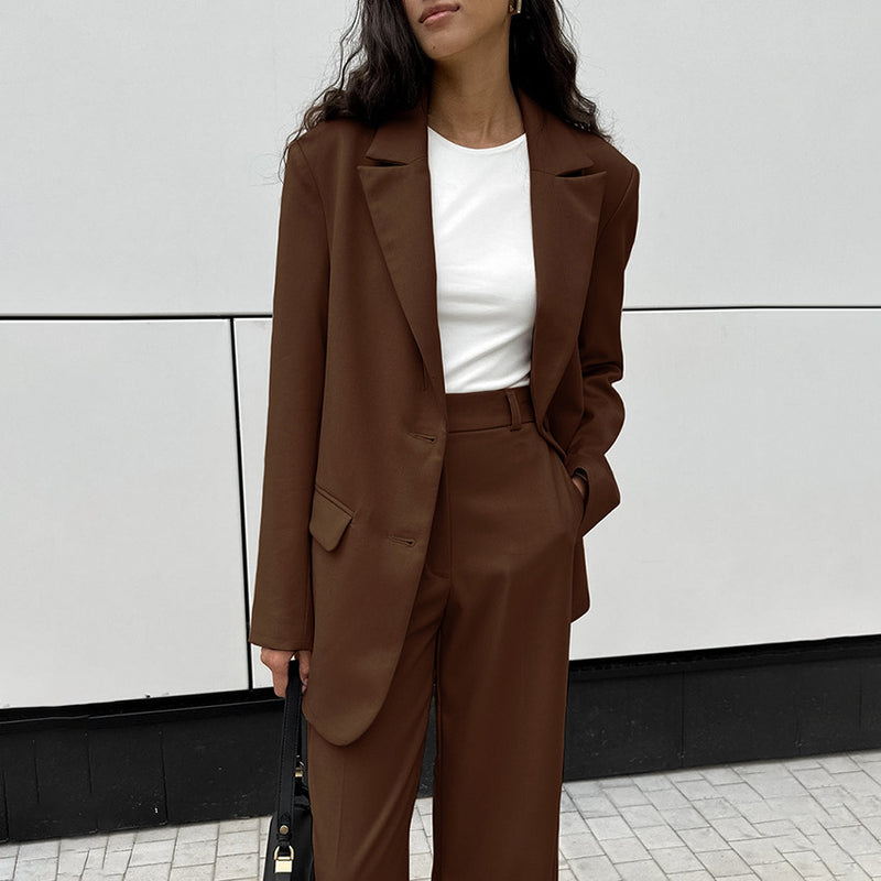 Women Co-Ords Vintage Brown Blazer Women's High Waist