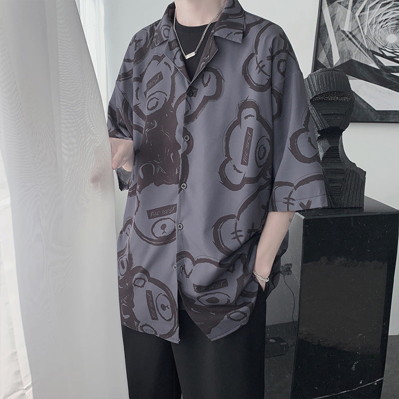 Men Shirts All-Match Loose Summer Full Print Shirt Coat