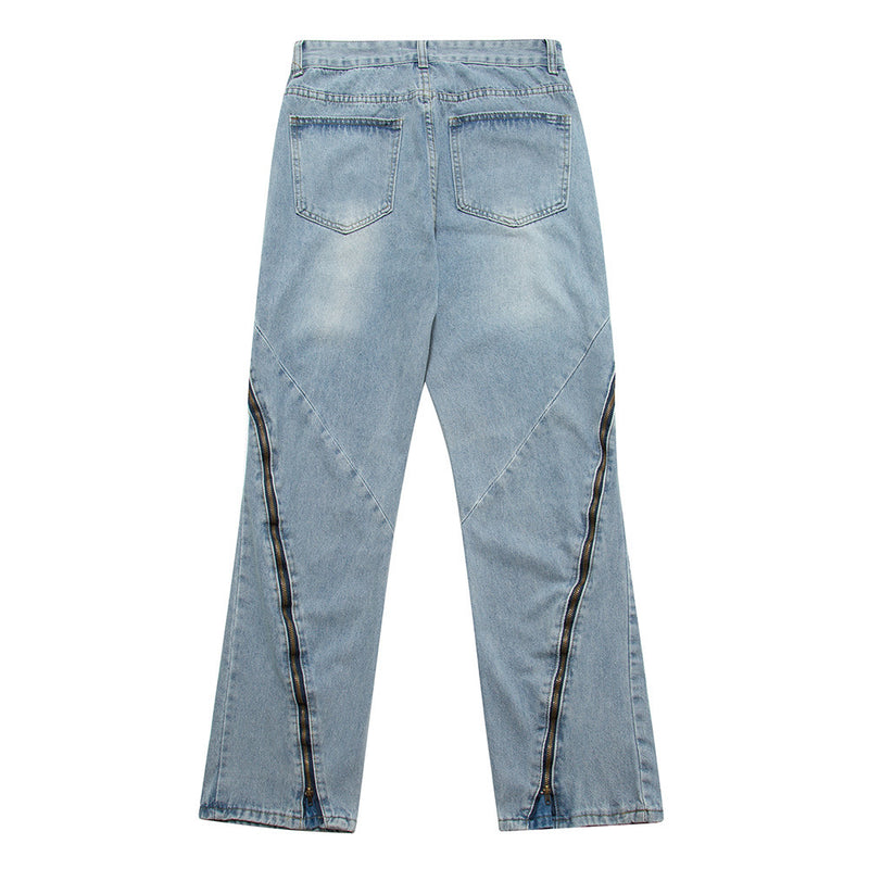 Men Jeans Zipper Decorations Wide-Leg Bell-Bottoms
