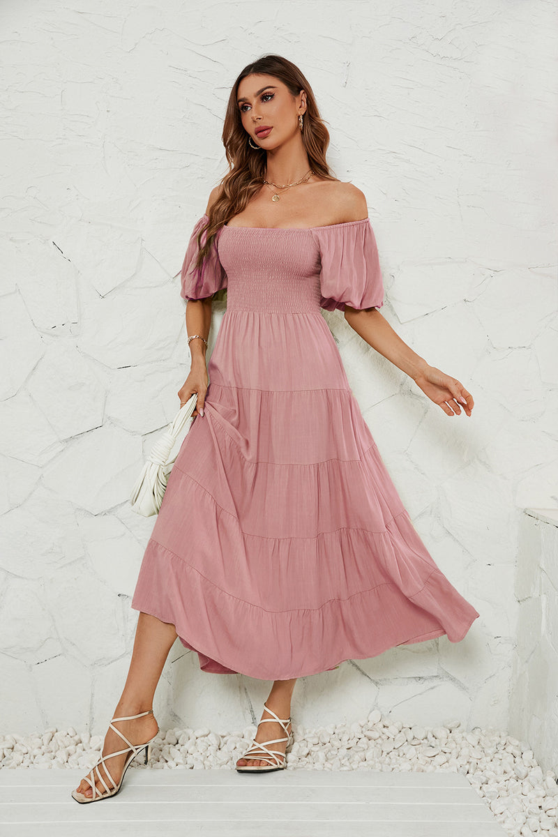 Women Dress Summer Solid Color Waist Tight Dress