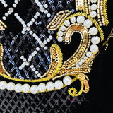 Women Haute Couture Dresses Sequined Diamonds Beaded Gold Velvet