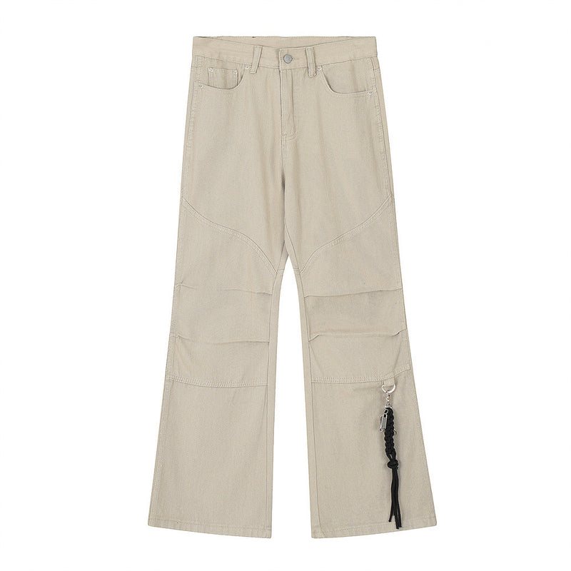 Men Jeans Pleated Stitching Workwear Casual Loose Punk