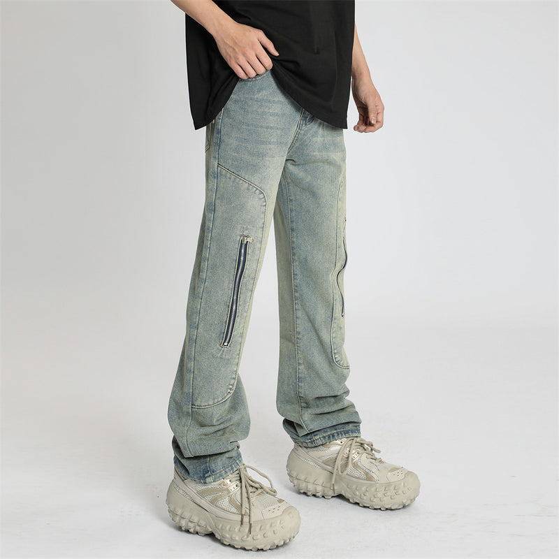 Men Jeans Punk Rock Zipper Patchwork Easy Matching