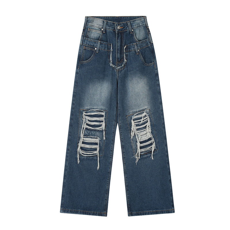 Men Jeans Hole Special-Interest Design Stitching