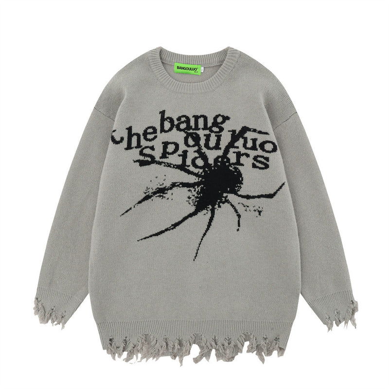 Men Sweater Spider Sweater Niche Loose Crocheted Ripped