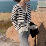 Women Knitted Cardigan Loose Striped Knit