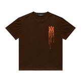 Amiri T Shirt Orange Printed Casual Hip Hop High Street round Neck Short Sleeve T-shirt