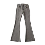 Women Jeans Raw Edge Elastic Slim Fit Slimming Bell-Bottom Pants