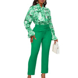 Women Jumpsuit Fashion Printed Lace up Long Sleeve Top