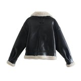 Women Cotton Coat Fleece Imitation Leather Jacket Thick Warm