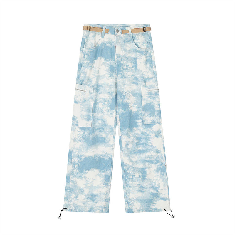 Men Jeans Tie-Dye Camouflage Tooling Multi-Pocket