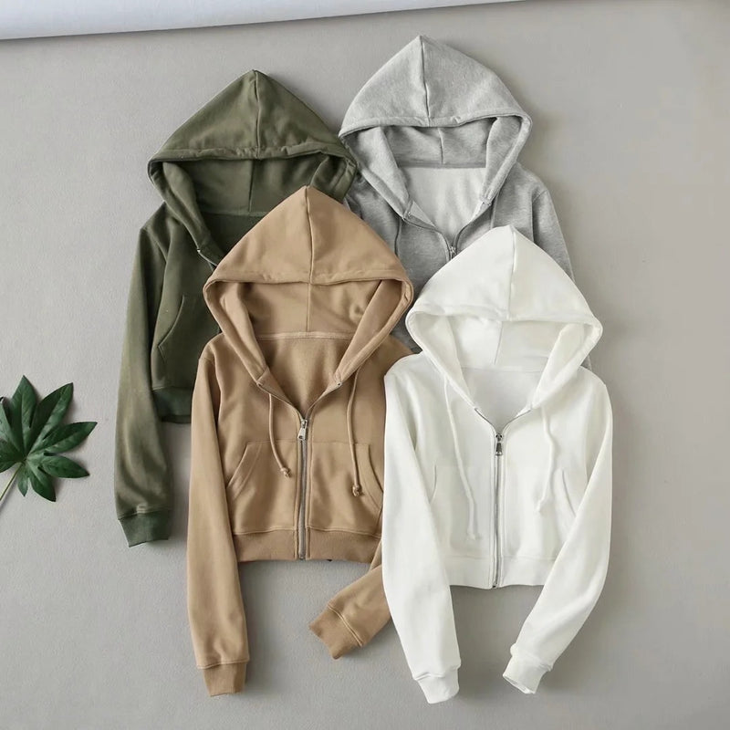 Women Hoodie Fashion Solid Color Short Sexy