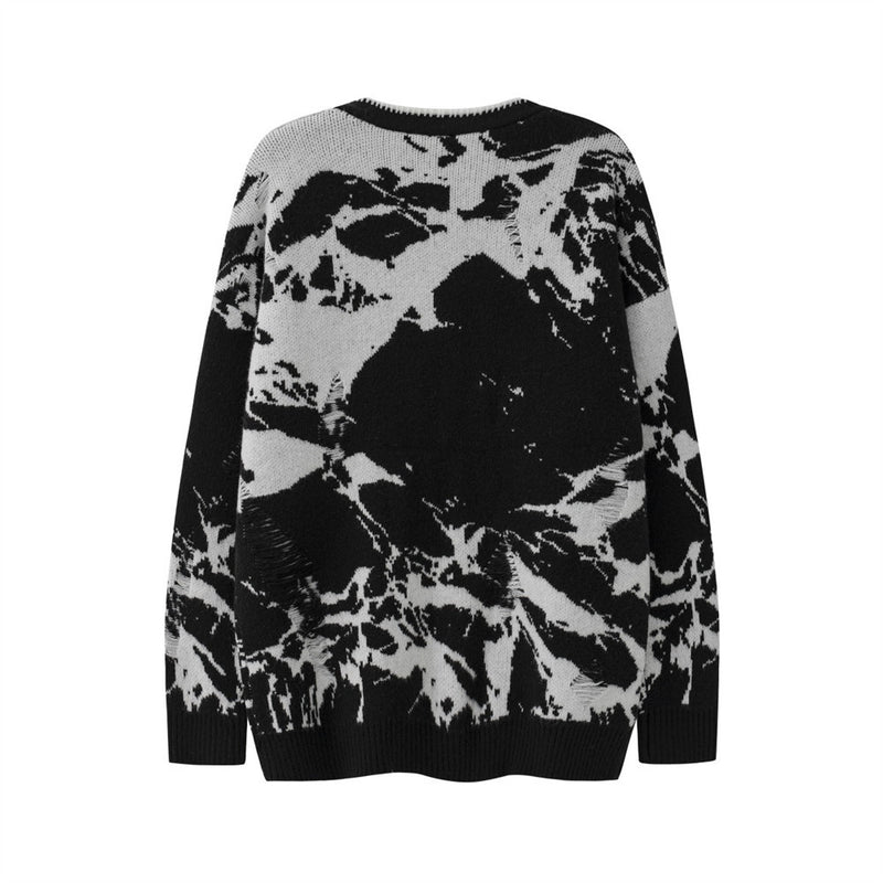 Men Sweater Stitching Jacquard V-neck Knitted Cardigan